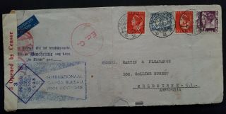 Rare 1942 Netherlands Indies Censor Cover Ties 4 Stamps Cnc Batavia To Australia