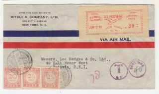 United States,  1936 Airmail Cover To Netherlands East Indies,  Meter 30c.  Dues 25c