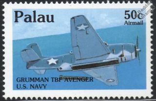 Wwii Us Navy Grumman Tbf Avenger Aircraft Airplane Stamp (1992 Palau)