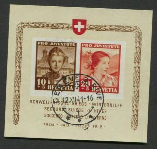 Switzerland 1941 Pro - Juventute Portraits Souvenir Sheet Sc B116 F.  $350