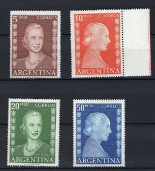 Argentina 1952 Evita Peron Top Values 5,  10,  20 & 50 Pesos Mnh