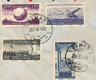 Aj56 1949 Syria Cover Damas Air Mail High Values Franking Aviation Upu Issues