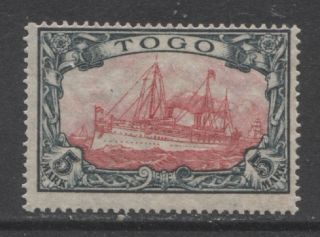 1919 German Colonies Togo 5 Mark Yacht Issue,  Mi 23 Ii B; $ 140.  00