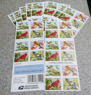 200 Usps Forever Stamps Song Birds In Snow Stamps (10 Sheets Of 20 Stamps) 2016