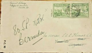Malta 1945 Censored Cover To Royal Air Force Azores Redirected To Bermuda