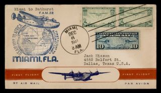 Dr Who 1941 Miami Fl To Bathurst First Flight Fam 22 Air Mail C123140