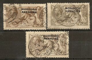 Morocco Agencies 1914 - 31 2/6 Seahorses Sg50,  51c & 53