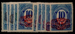 Zf39 Mexico 593 - 602 Barril On Post Due Issues Mlh - Never Hinged Est $15 - 25 Vf