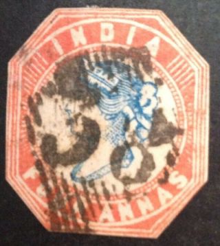 India 1854 Four Annas Blue & Red Stamp Vfu