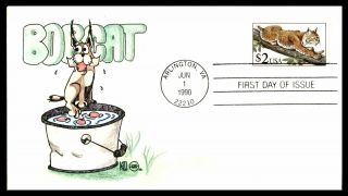 Mayfairstamps Us Fdc 1990 Bobcat $2 Steve Wilson Hand Colored First Day Cover Ww