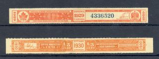 Canada 1929/1930 Ottawa - - 2 X Revenue Beverage - - Vf