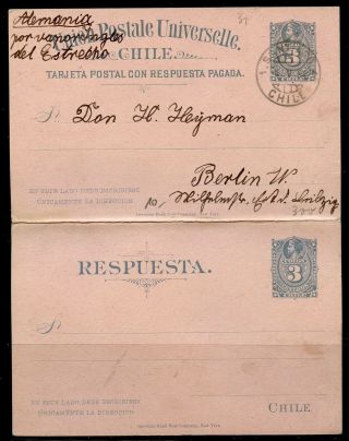 Chile Santiago 5/2/1894 3c Stationery Double Pc To Berlin Via Steamer