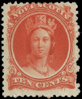 Nova Scotia 12 Vf Og Nh 1860 Queen Victoria 10c Vermilion Cv$40.  00