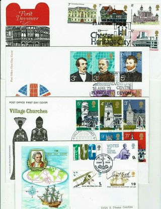 Gb First Day Covers (4) 1968 1972 1973 1975 Rare Whitby Full Set