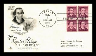 Dr Jim Stamps Us High Value Patrick Henry First Day Cover Scott 1052 Block