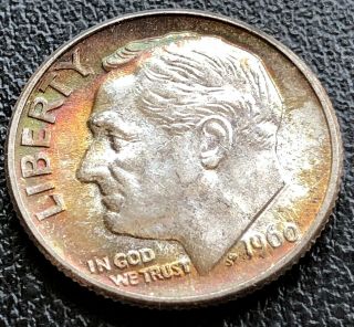 1960 Roosevelt Dime 10c Bu Toned Silver 19429