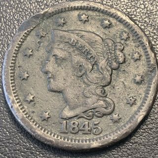 1845 Large Cent Braided Hair One Cent 1c Better Grade Xf Details 17080