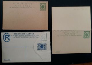 Rare C1912 India (kedah State) 3 Stamped Registered Letter & Postcards