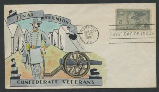 998 Fdc 3c Conferate Veterans On W.  N.  Wright Handpainted Cachet 5/30/51 Bu9933