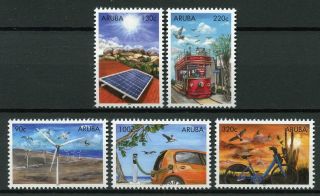 Aruba 2018 Mnh Sustainable Energy Cars Bicycles Birds 5v Set Environment Stamps