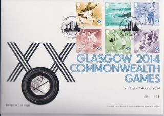 Gb Stamps First Day Cover 2014 Glasgow Games With Large Silver Proof Coin