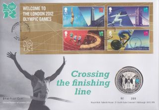 Gb Stamps First Day Cover 2012 Olympic Sheet With Large Silver Proof Coin