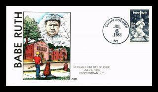 Dr Jim Stamps Us Babe Ruth Baseball Collins Hand Colored Fdc Cover Cooperstown