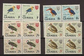 Gambia:1966:1/ -,  1/6d,  2/6d & 5/ -,  Birds In Blocks Of 4.  Mnh
