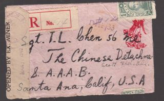1945 W.  W.  Ii China Registered Cover,  Forwarded To Us,  Censored,  To S A A.  A B Chinese