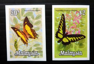 Malaysia 1970 Butterflies 50c & $2 Imperf Proofs See Below Nq730