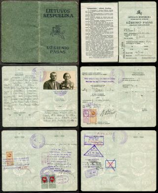 P802 - Lithuania 1930s Passport With Revenue Stamps Incl Kemeri Latvia Municipal