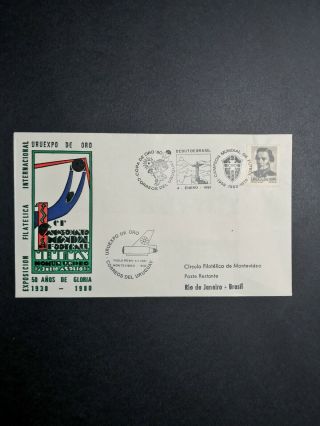 1930 World Cup Imprint Uruguay First Flight Cover Montevideo To Brazil 1980