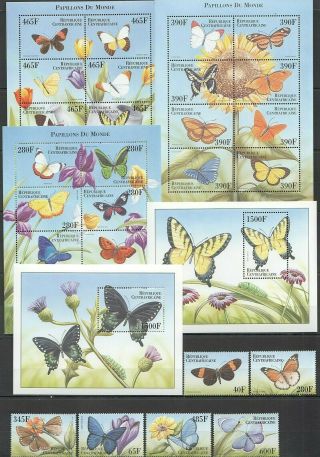 C109 Central Africa Flora & Fauna Butterflies Papillons 3kb,  2bl,  1set Mnh