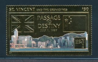 St.  Vincent 1997 Hong Kong Transfer To China $30 Gold Foil Nh Gb,  China Flags