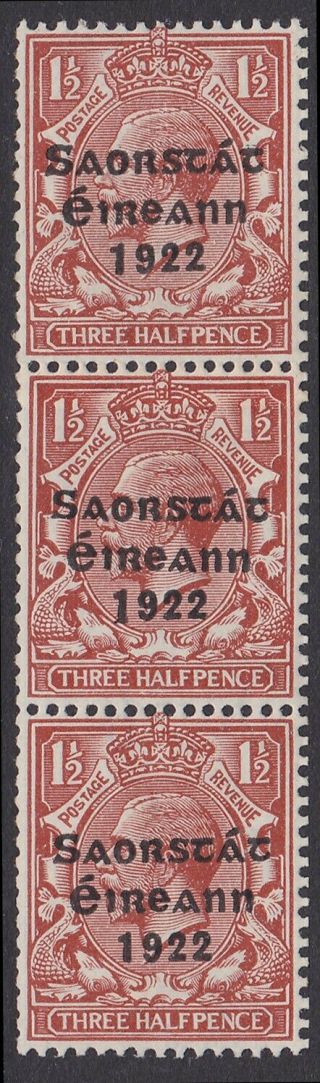Ireland : 1922 Kgv State 1½d Coil Strip Mnh With Variety