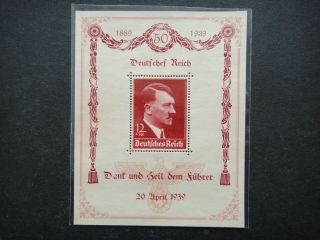 Germany Nazi 1939 Stamp Mnh Sheet Adolf Hitler Swastika Eagle Wwii Third Reich G