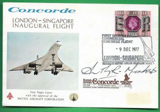 Gb 1977 Ba Concorde Flown Cover London - Bahrain - Sigapore Signed By Pilot