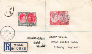 St.  Kitts Nevis,  Scott 82 & 84,  Registered Cover,  With Anguilla Reg.  Label