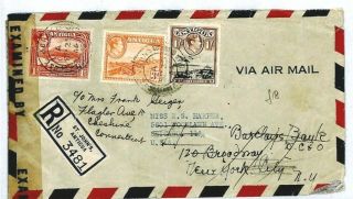 Antigua Registered Airmail Cover Usa Gb Censor 1944 Ww2 {samwells - Covers} Cw268