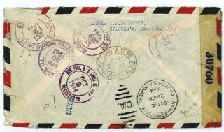 ANTIGUA REGISTERED Airmail Cover USA GB CENSOR 1944 WW2 {samwells - covers} CW268 2