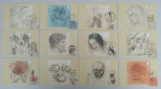 2019 Leonardo Da Vinci Set Of 12 Phq Postcards 12 Different Pmk Front