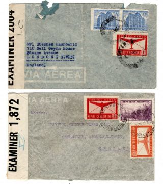 1943 Argentina Via Bermuda (censor) To Gb Airmail Covers X 2.