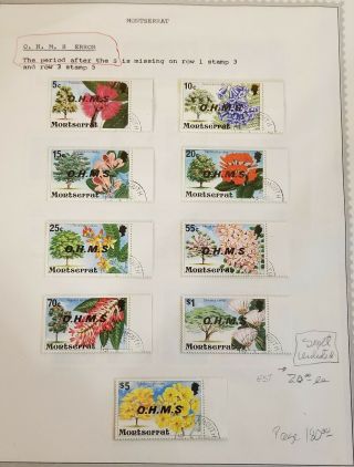 Montserrat,  O.  H.  M.  S Error Stamps (period Missing After S) Unlisted,  Cv:$180.  00