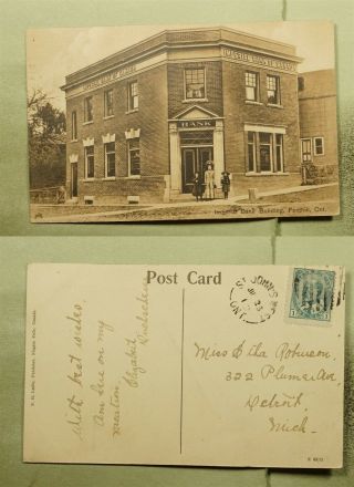 Dr Who 1910 Canada St Johns West Imperial Bank Fonthill Postcard To Usa E66603