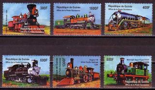 Train Locomotive Guinea Mnh 6 Stamps 2001 Trai65