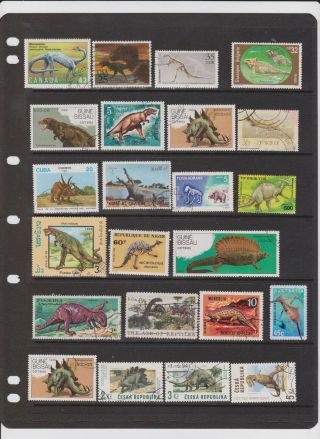 50,  Thematic Postage Stamps Featuring Dinosaurs Worldwide All Different,