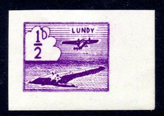 Gb Local Issues: Lundy 1937 ½d Small Air Imperf Proof,  Violet On White