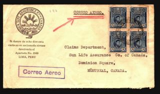 Peru 1939 Airmail Cover To Canada / Insurance Cachet - Z14646