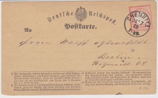 Stamps 1872 Germany Postcard Chemnitz Postal History