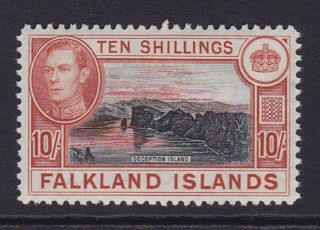 Falkland Islands.  1938.  Sg 162,  10/ - Black & Orange Brown.  Mounted.